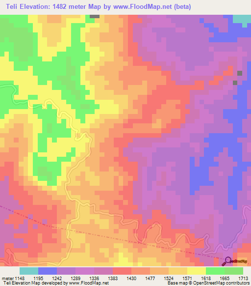 Teli,Tanzania Elevation Map