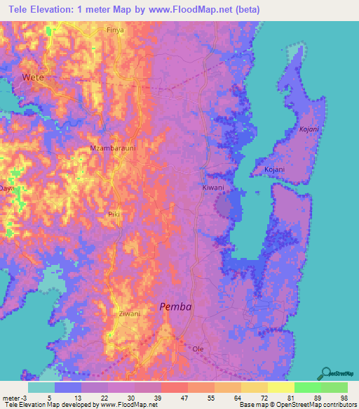 Tele,Tanzania Elevation Map