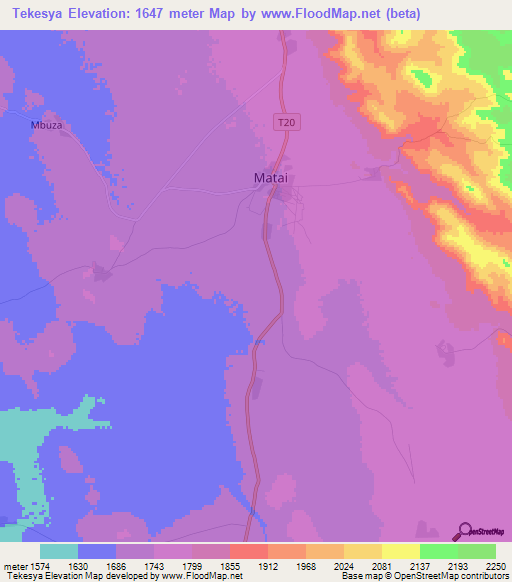 Tekesya,Tanzania Elevation Map