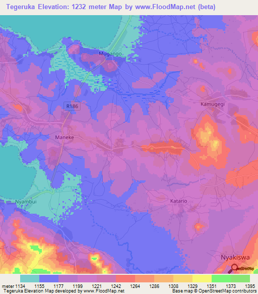 Tegeruka,Tanzania Elevation Map