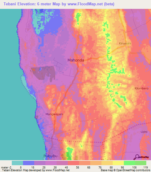 Tebani,Tanzania Elevation Map