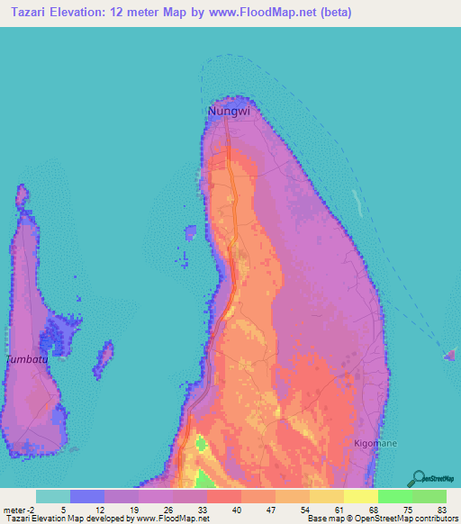 Tazari,Tanzania Elevation Map