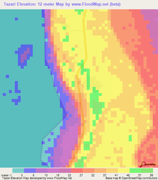 Tazari,Tanzania Elevation Map