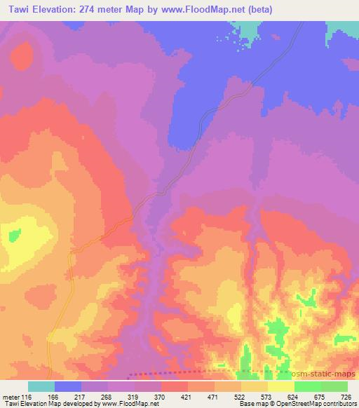 Tawi,Tanzania Elevation Map