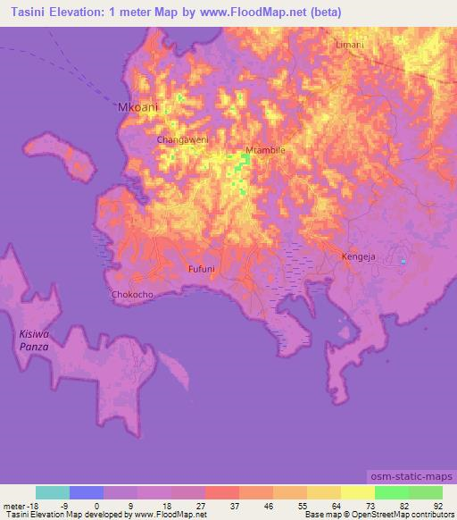 Tasini,Tanzania Elevation Map