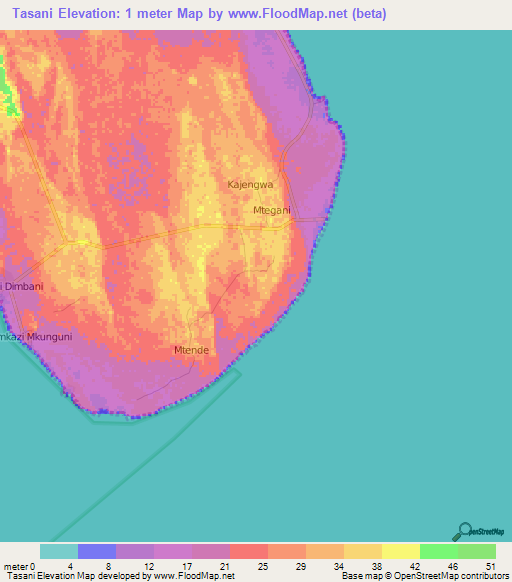 Tasani,Tanzania Elevation Map