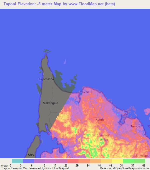 Taponi,Tanzania Elevation Map