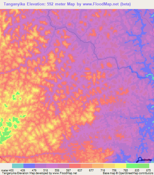 Tanganyika,Tanzania Elevation Map