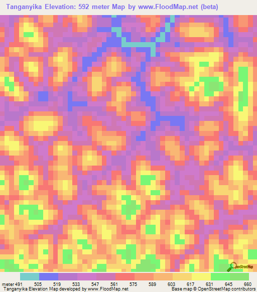 Tanganyika,Tanzania Elevation Map