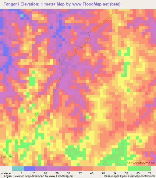 Tangani,Tanzania Elevation Map