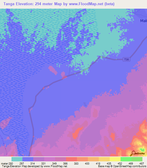 Tanga,Tanzania Elevation Map