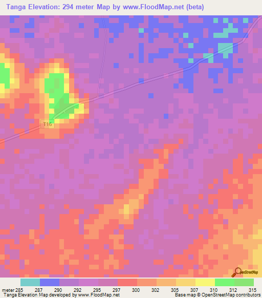 Tanga,Tanzania Elevation Map