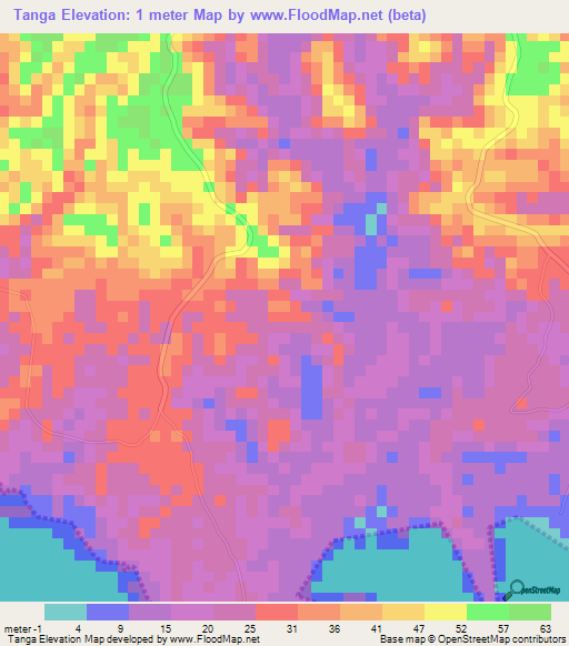 Tanga,Tanzania Elevation Map