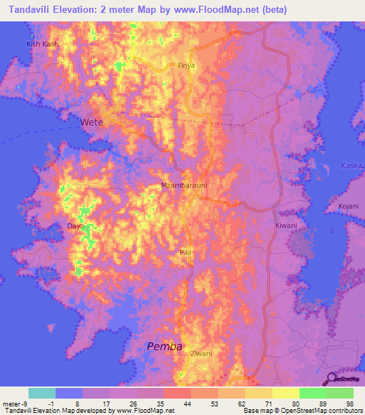 Tandavili,Tanzania Elevation Map