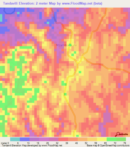 Tandavili,Tanzania Elevation Map