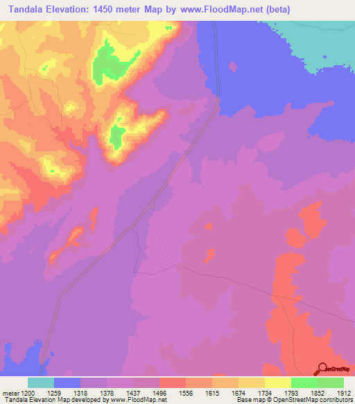 Tandala,Tanzania Elevation Map