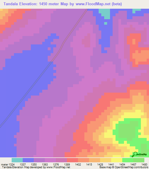 Tandala,Tanzania Elevation Map