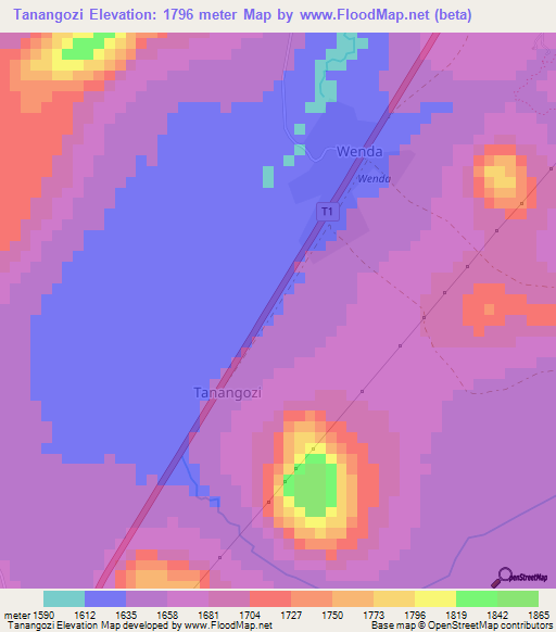 Tanangozi,Tanzania Elevation Map