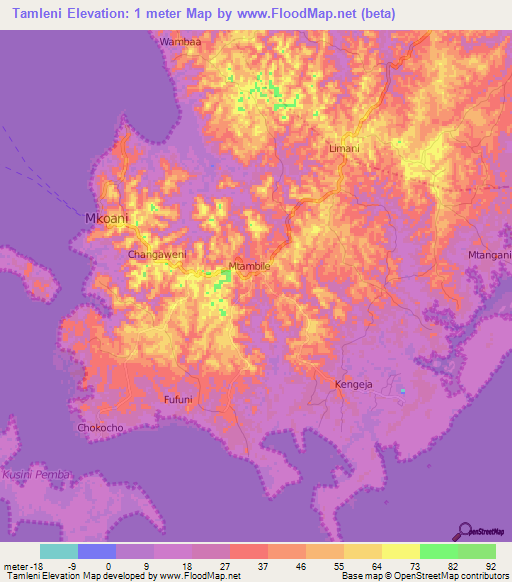 Tamleni,Tanzania Elevation Map