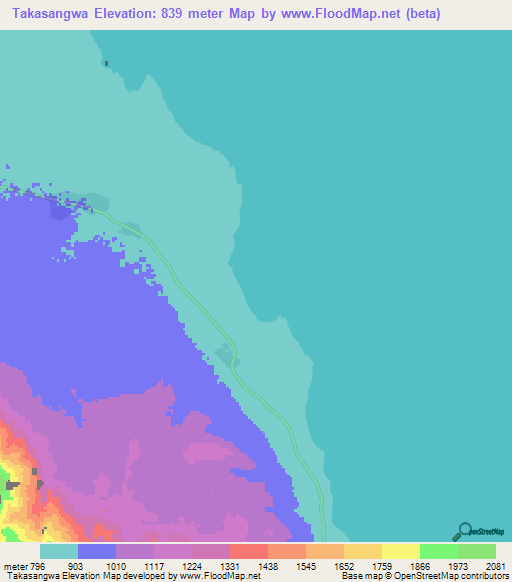 Takasangwa,Tanzania Elevation Map