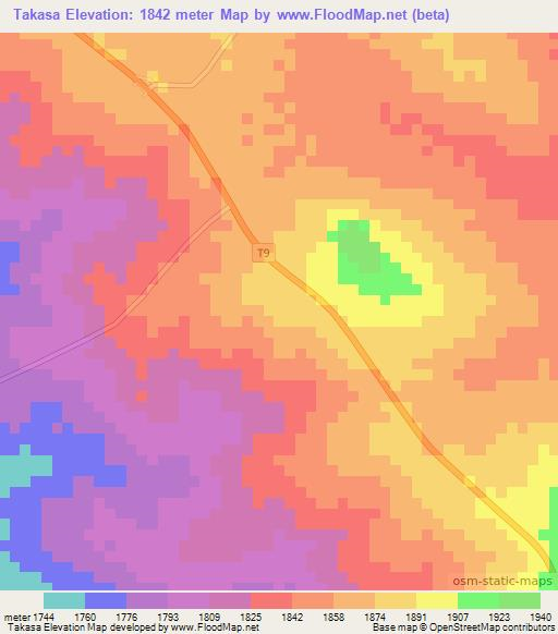 Takasa,Tanzania Elevation Map