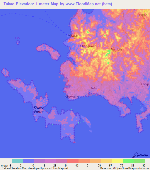 Takao,Tanzania Elevation Map