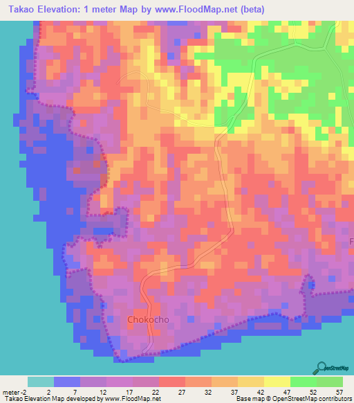 Takao,Tanzania Elevation Map