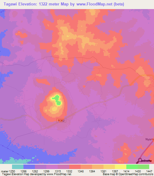 Tagawi,Tanzania Elevation Map