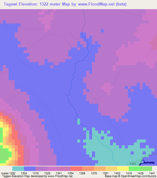 Tagawi,Tanzania Elevation Map