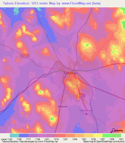 Tabora,Tanzania Elevation Map