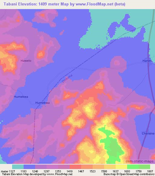 Tabani,Tanzania Elevation Map