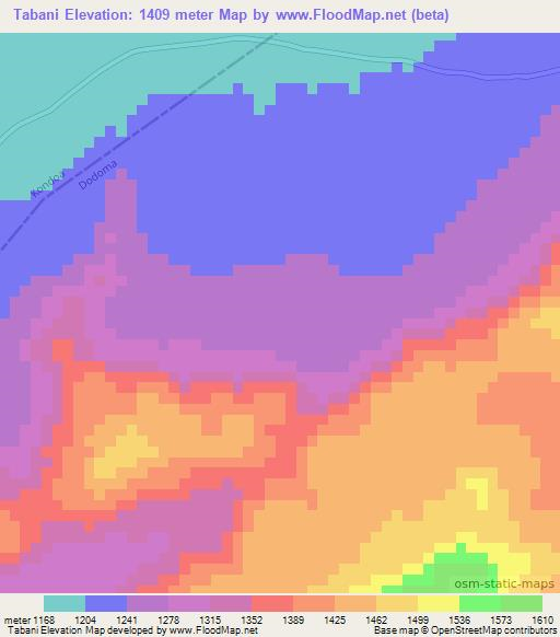 Tabani,Tanzania Elevation Map