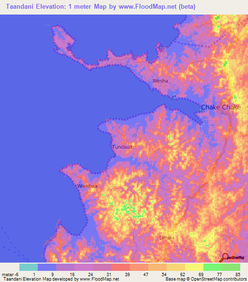 Taandani,Tanzania Elevation Map