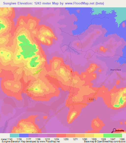 Sungiwe,Tanzania Elevation Map