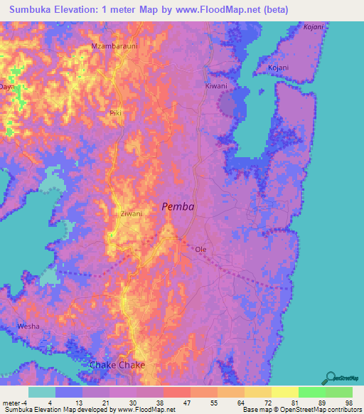 Sumbuka,Tanzania Elevation Map