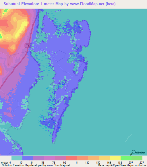 Subutuni,Tanzania Elevation Map