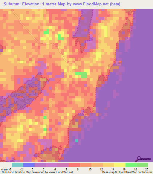 Subutuni,Tanzania Elevation Map