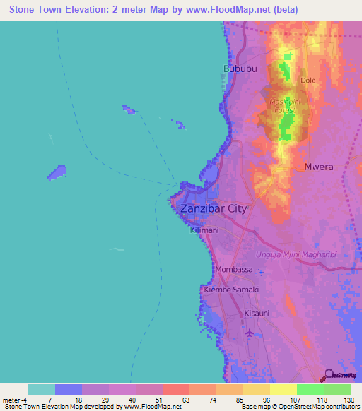 Stone Town,Tanzania Elevation Map
