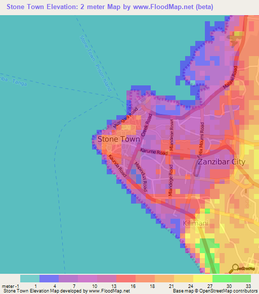 Stone Town,Tanzania Elevation Map