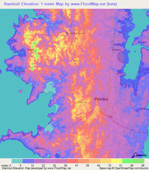 Stambuli,Tanzania Elevation Map
