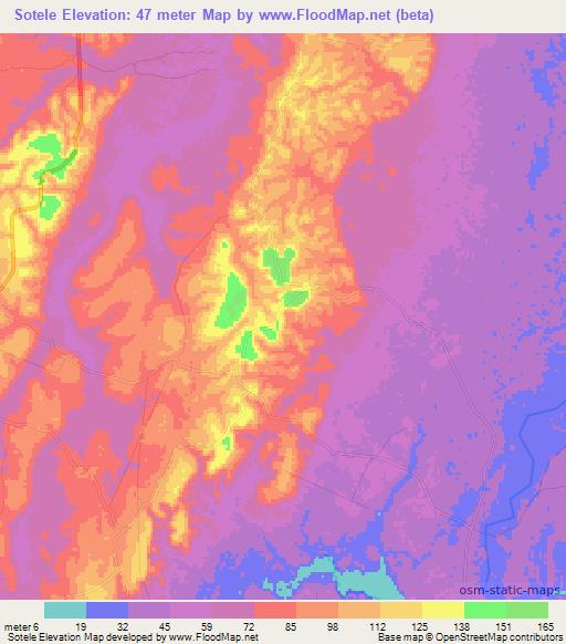 Sotele,Tanzania Elevation Map