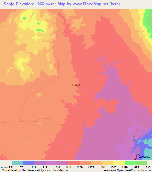 Sonja,Tanzania Elevation Map