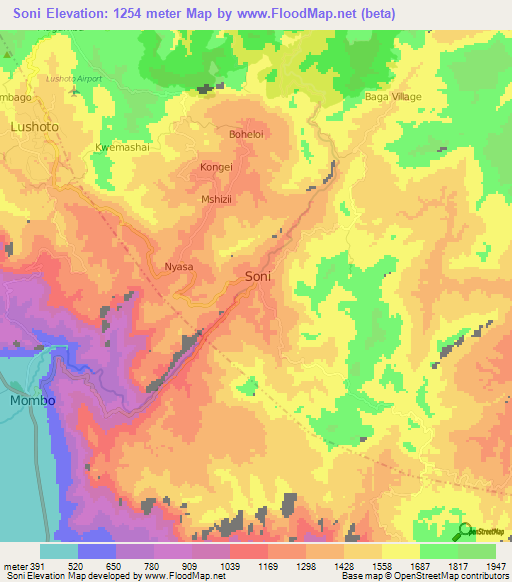 Soni,Tanzania Elevation Map