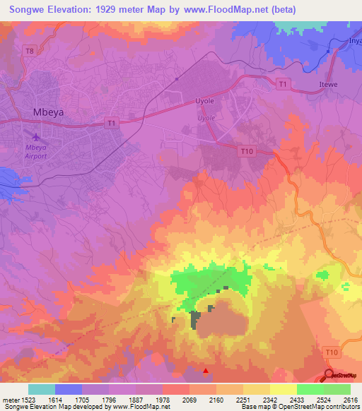 Songwe,Tanzania Elevation Map