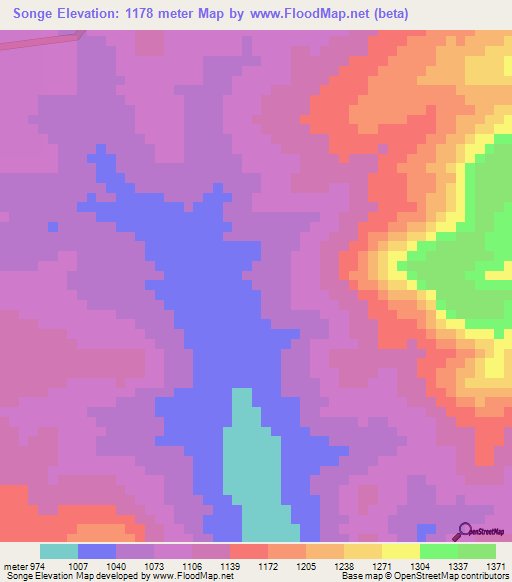 Songe,Tanzania Elevation Map