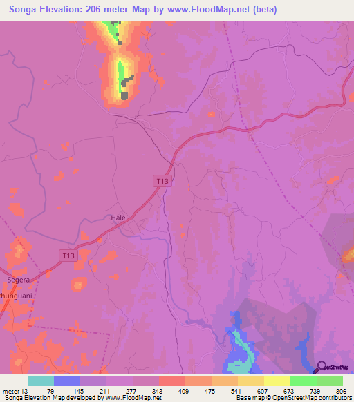 Songa,Tanzania Elevation Map