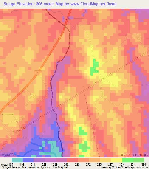 Songa,Tanzania Elevation Map