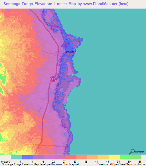 Somanga Funga,Tanzania Elevation Map