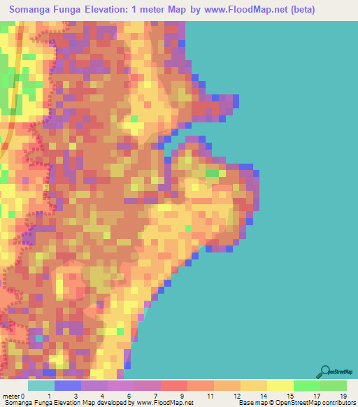 Somanga Funga,Tanzania Elevation Map