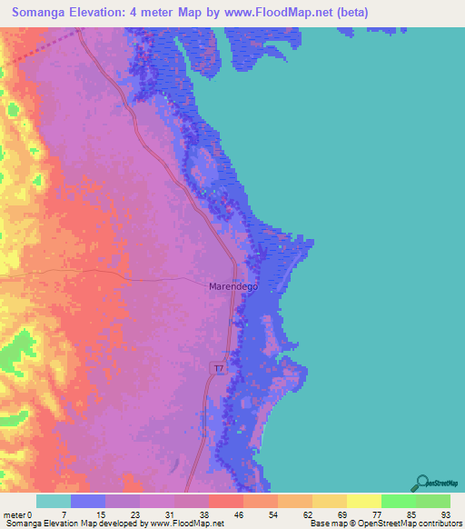 Somanga,Tanzania Elevation Map